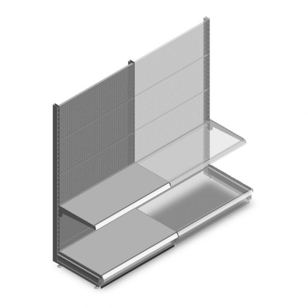Wandregal mit Perforation Tego 1800x1000x570 mm (hxbxt) 2 Ebenen RAL9006 Anfangsregal