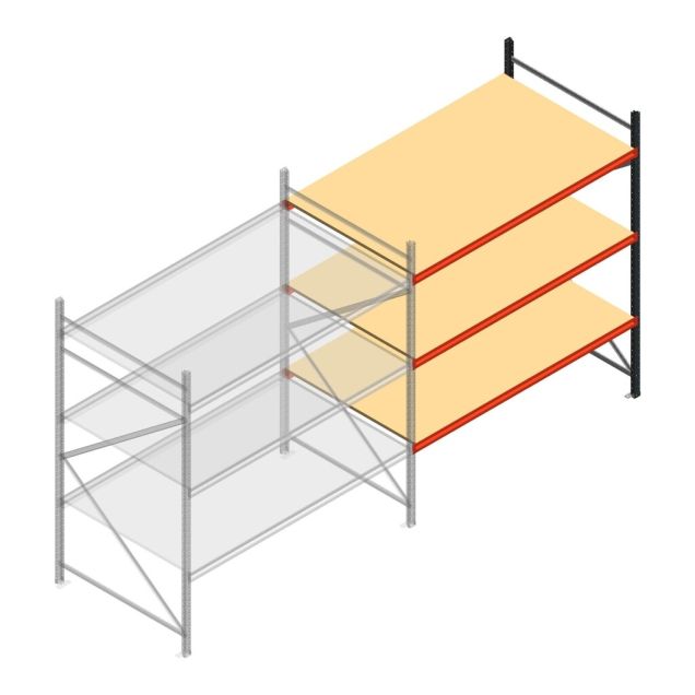 Weitspannregal AR 2500x2250x1200 mm (hxbxt) 3 Ebenen verzinkt Anbauregal mit vormontierten Rahmen