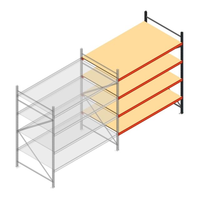 Weitspannregal AR 2500x2250x1200 mm (hxbxt) 4 Ebenen verzinkt Anbauregal mit vormontierten Rahmen