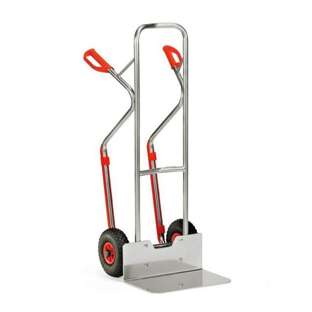 Aluminium Sackkarre 200 kg 1300 mm mit Luftreifen, extra große Schaufel und Gleitschienen