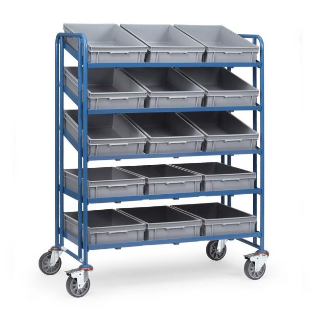 Lagerbehälterwagen 300 kg mit 5 Etagen 1240x610 und 15 Eurobehältern