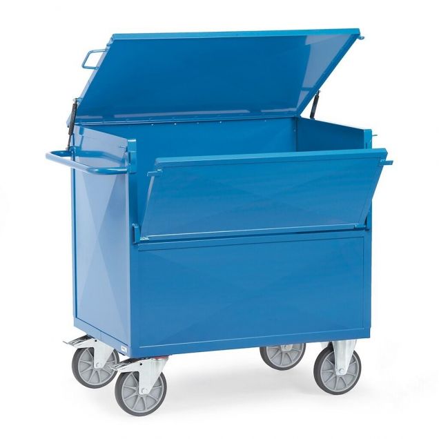 Behälterwagen 600 kg 1000x700 mit Wänden aus Stahlblech und Deckel