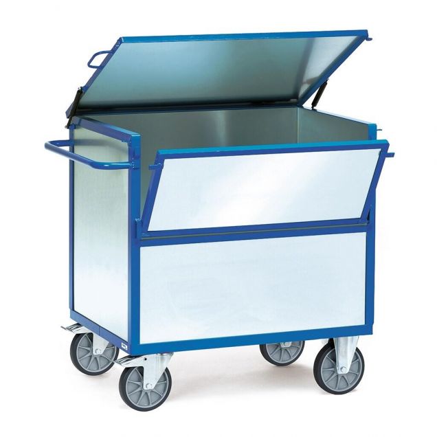 Plattformwagen 600 kg 1200x800 mit Seitenwänden aus verzinktem Stahlblech und Deckel