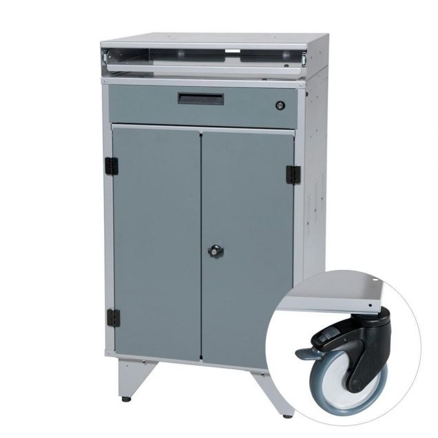 Computerschrank für PC mit Schublade und Türen fahrbar