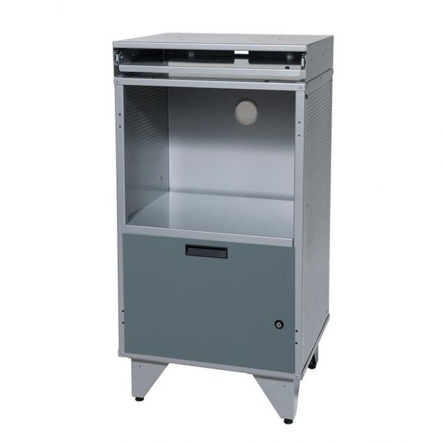 Computerschrank für PC mit Schublade auf festen Füßen offen