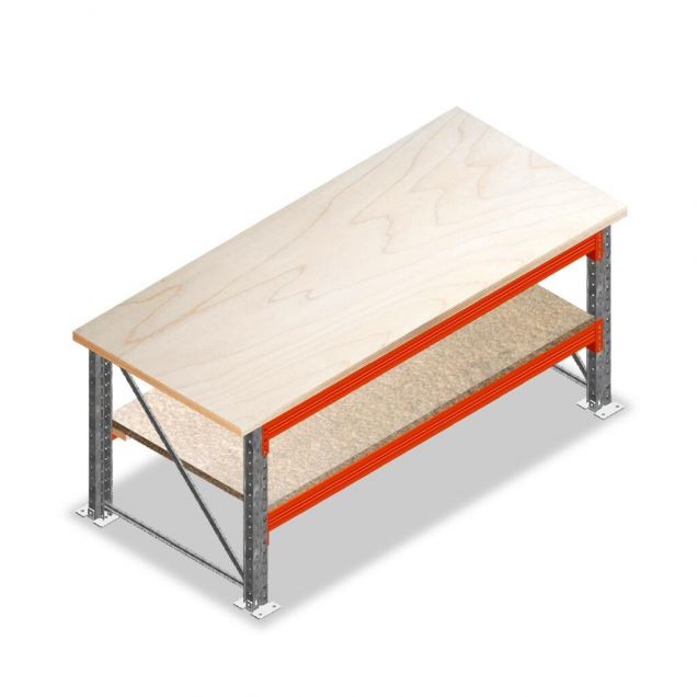 Zweilagige Werkbank, Arbeitstisch 2150x950x940 mm (lxtxh) Rahmen vormontiert