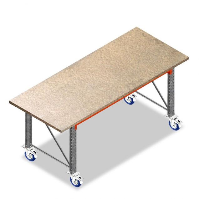 Einlagiger Verpackungstisch, Packtisch auf Rollen 2680x1100x940 mm (lxtxh) Rahmen nicht vormontiert