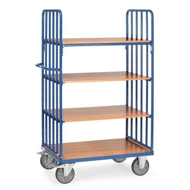 Etagenwagen, Transportwagen 1000x600x1800 mm (lxbxh) 600 kg mit 4 Etagen und 2 Wänden mit Stäben