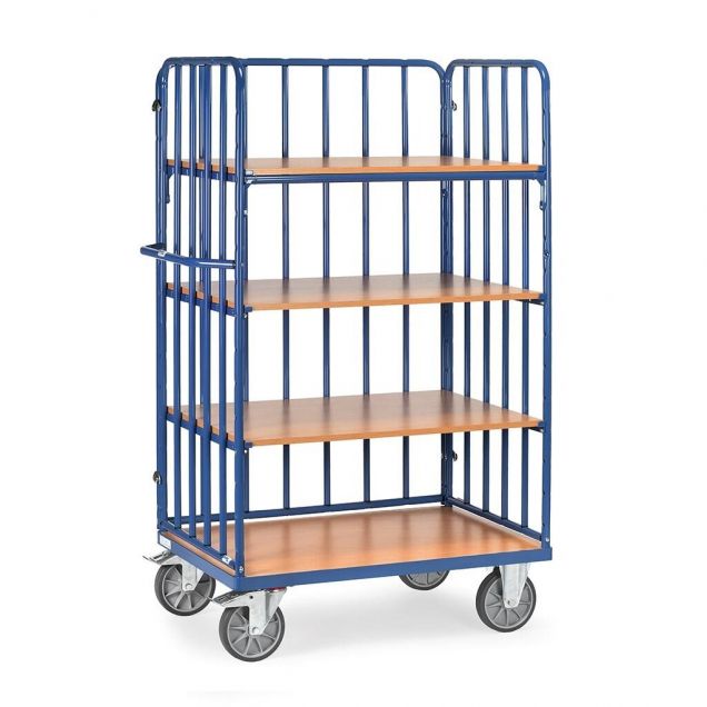 Etagenwagen, Transportwagen 1200x800x1800 mm (lxbxh) 600 kg mit 4 Etagen und 3 Wänden mit Streben