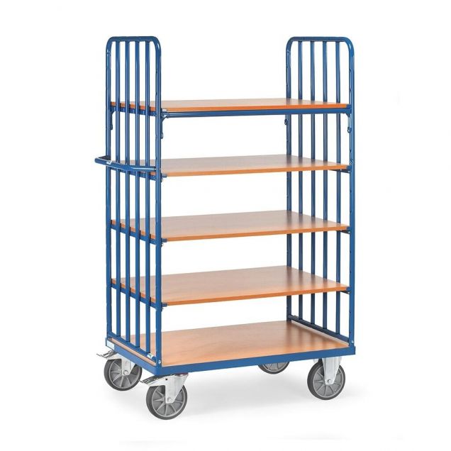 Etagenwagen, Transportwagen 1200x800x1800 mm (lxbxh) 600 kg mit 5 Etagen und 2 Wänden mit Stangen