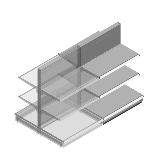 Gondola Tego Ladenregal 1400x1000x570 mm (hxbxt) 3 Ebenen RAL9006 Anbauregal