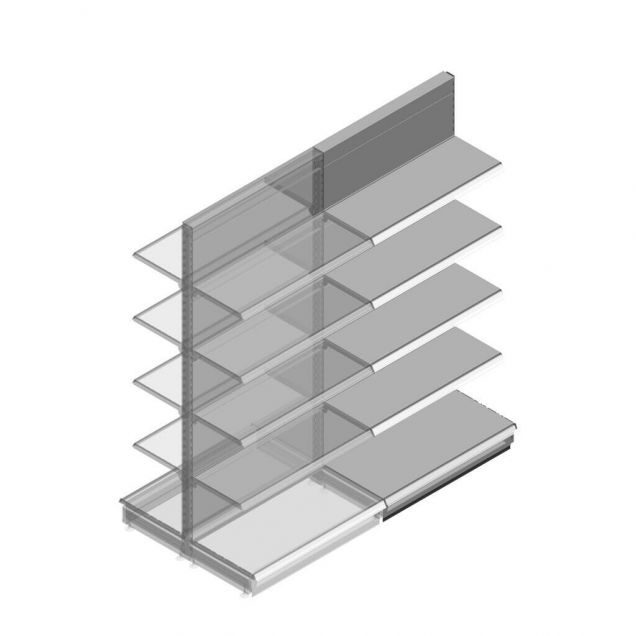 Gondola Tego Ladenregal 2200x1000x470 mm (hxbxt) 5 Ebenen RAL9006 Anbauregal