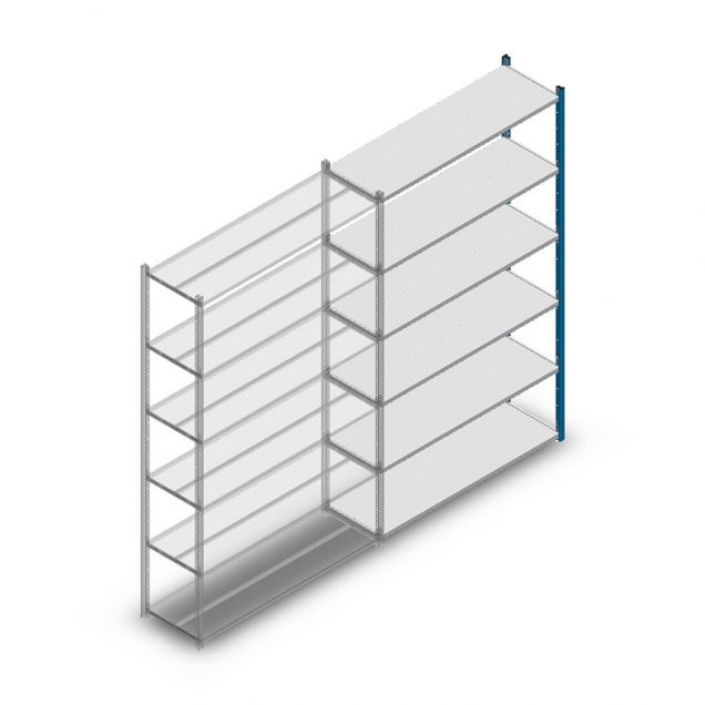 Fachbodenregal Medium Duty 2200x1300x400mm (hxbxt) 6 Ebenen blau Anbauregal