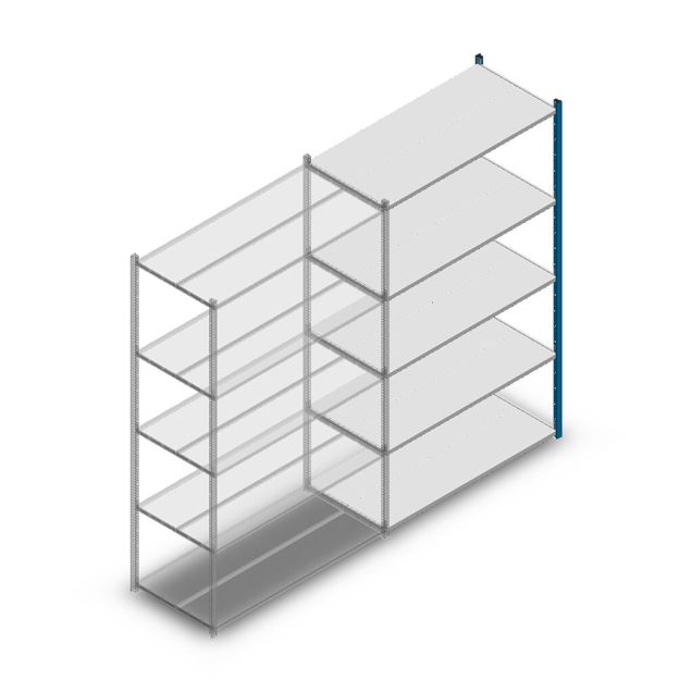 Fachbodenregal Medium Duty 2200x1300x600 mm (HxBxT) 5 Ebenen blau Anbauregal