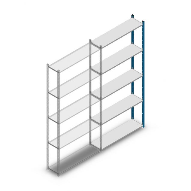 Fachbodenregal Medium Duty 2500x1150x300mm (hxbxt) 5 Ebenen blau Anbauregal