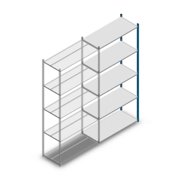 Fachbodenregal Medium Duty 2500x1150x500 mm (HxBxT) 5 Ebenen blau Anbauregal