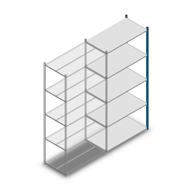 Fachbodenregal Medium Duty 2500x1150x600mm (HxBxT) 5 Ebenen blau Anbauregal