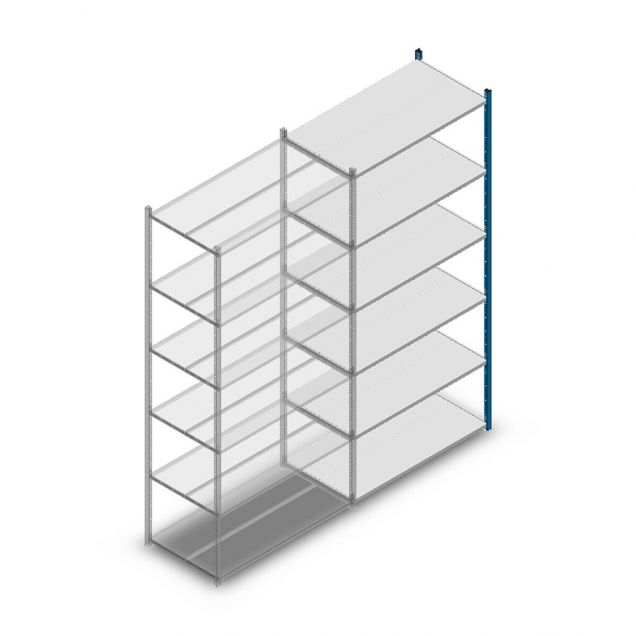 Fachbodenregal Medium Duty 2500x1150x600mm (hxbxt) 6 Ebenen blau Anbauregal