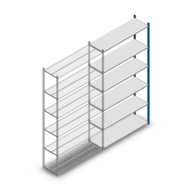 Fachbodenregal Medium Duty 2500x1300x400mm (hxbxt) 6 Ebenen blau Anbauregal