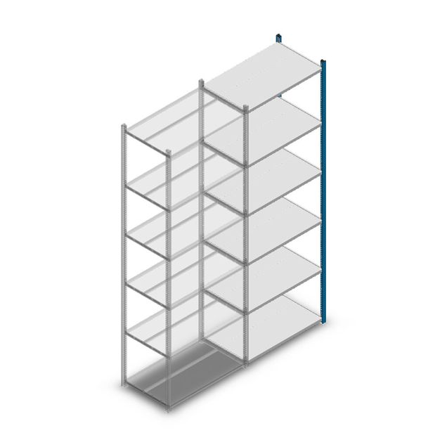Fachbodenregal Medium Duty 2500x850x500mm (HxBxT) 6 Ebenen blau Anbauregal