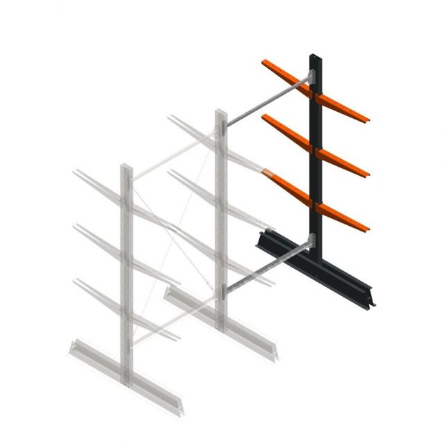 Leichtes doppelseitiges Kragarmregal 2000x1000x500 mm (hxbxt) 3 Ebenen Anbauregal