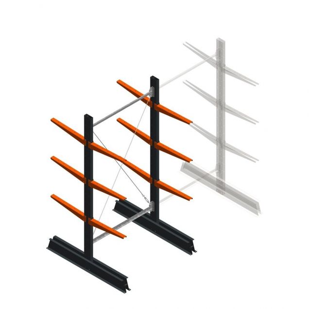 Leichtes Kragarmregal doppelseitig 2000x1000x500 mm (hxbxt) 3 Ebenen Anfangsregal