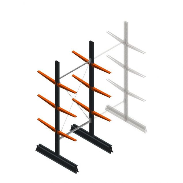 Leichtes doppelseitiges Kragarmregal 2500x1000x500 mm (hxbxt) 3 Ebenen Anfangsregal