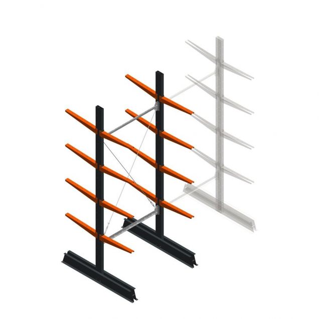Leichtes Kragarmregal doppelseitig 2500x1000x500 mm (hxbxt) 4 Ebenen Anfangsregal