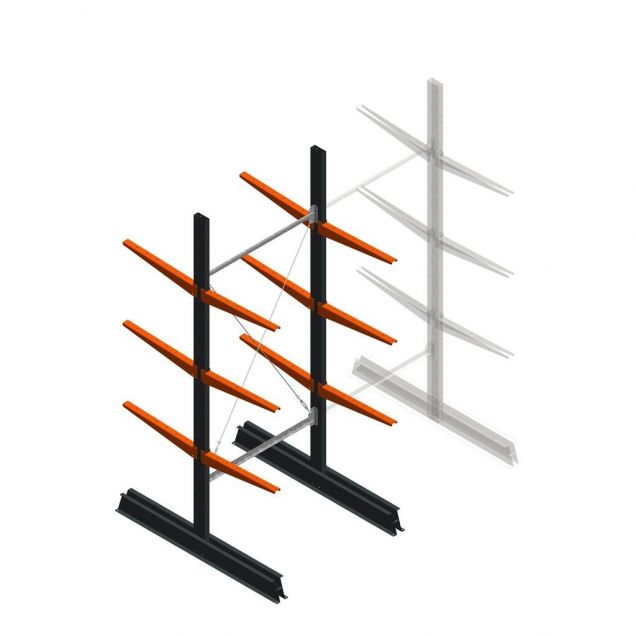 Leichtes Kragarmregal doppelseitig 2500x1000x600 mm (hxbxt) 3 Ebenen Anfangsregal