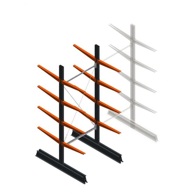 Leichtes Kragarmregal beidseitig 2500x1000x600 mm (hxbxt) 4 Ebenen Anfangsregal