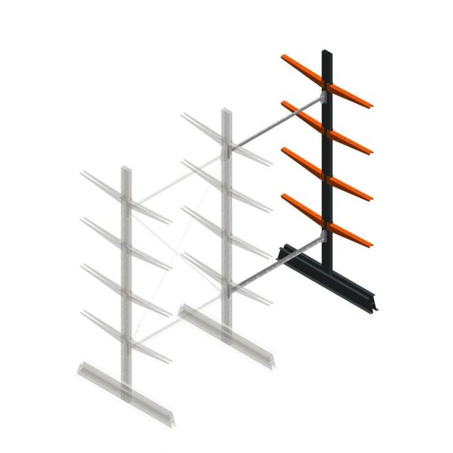 Leichte Kragarmregal doppelseitig 2500x1250x500 mm (hxbxt) 4 Ebenen Anbauregal