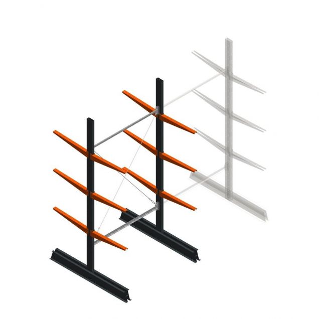 Leichtes doppelseitiges Kragarmregal 2500x1250x600 mm (hxbxt) 3 Ebenen Anfangsregal