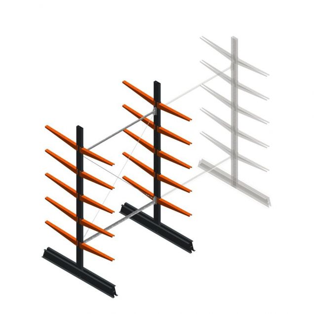 Leichtes Kragarmregal doppelseitig 2500x1500x600 mm (hxbxt) 5 Ebenen Anfangsregal