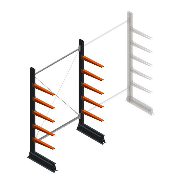 Leichte Kragarmregal einseitig 2000x1250x500 mm (hxbxt) 5 Ebenen Anfangsregal