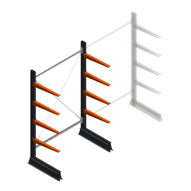 Leichtes Kragarmregal einseitig 2000x1250x600 mm (hxbxt) 4 Ebenen Anfangsregal