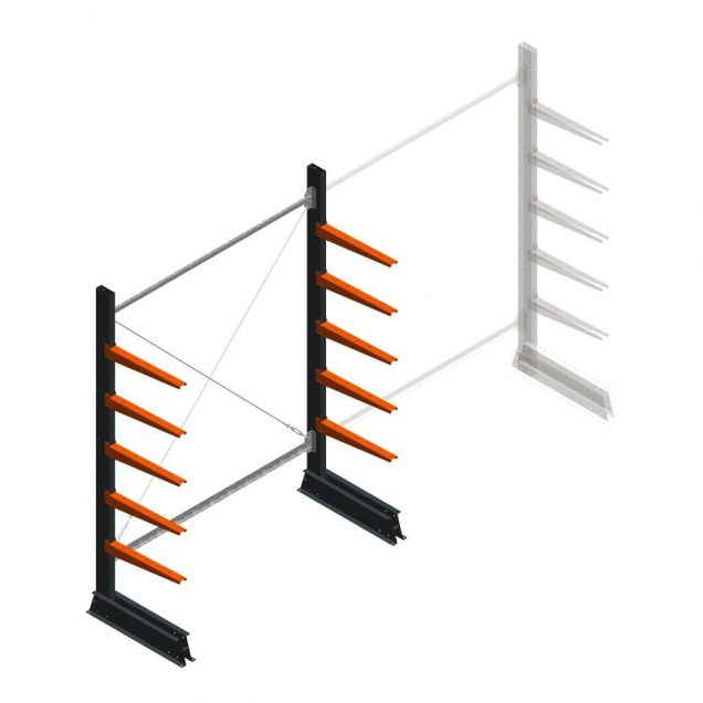 Leichtes Kragarmregal einseitig 2000x1500x500 mm (hxbxt) 5 Ebenen Anfangsregal