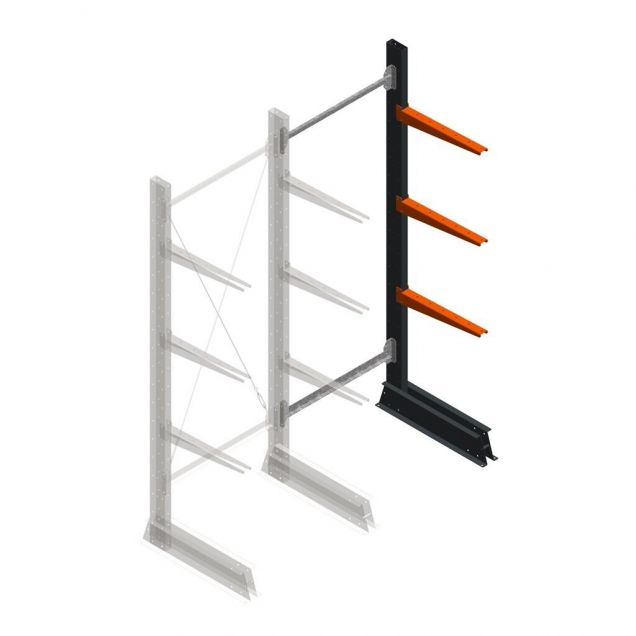 Leichtes einseitiges Kragarmregal 2000x750x500 mm (hxbxt) 3 Ebenen Anbauregal