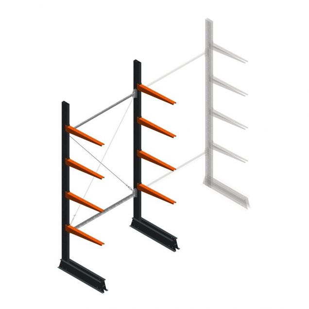 Leichtes Kragarmregal einseitig 2500x1250x600 mm (hxbxt) 4 Ebenen Anfangsregal