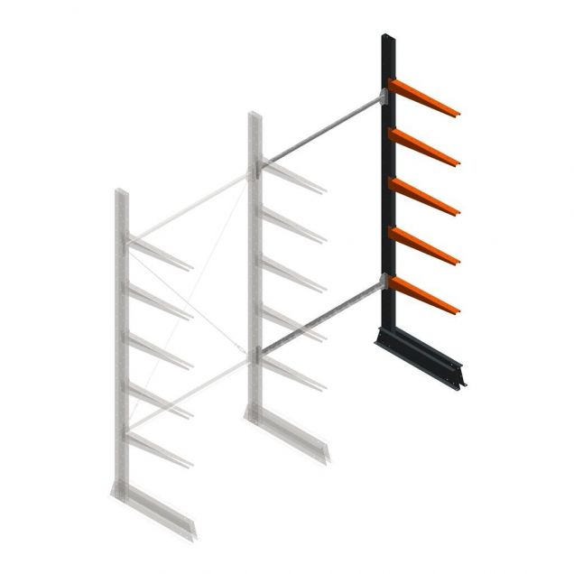 Leichtes Kragarmregal einseitig 2500x1250x600 mm (hxbxt) 5 Ebenen Anbauregal