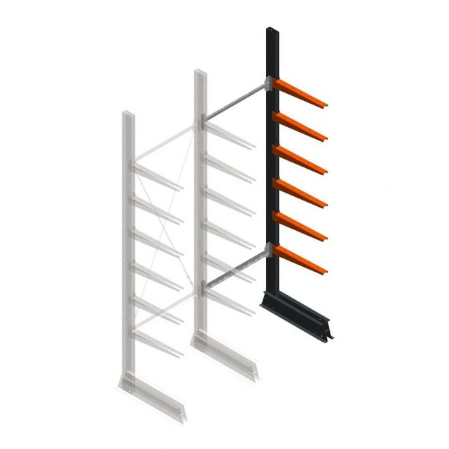 Leichtes Kragarmregal einseitig 2500x750x500 mm (hxbxt) 6 Ebenen Anbauregal