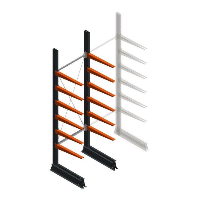 Leichtes Kragarmregal einseitig 2500x750x600 mm (hxbxt) 6 Ebenen Anfangsregal