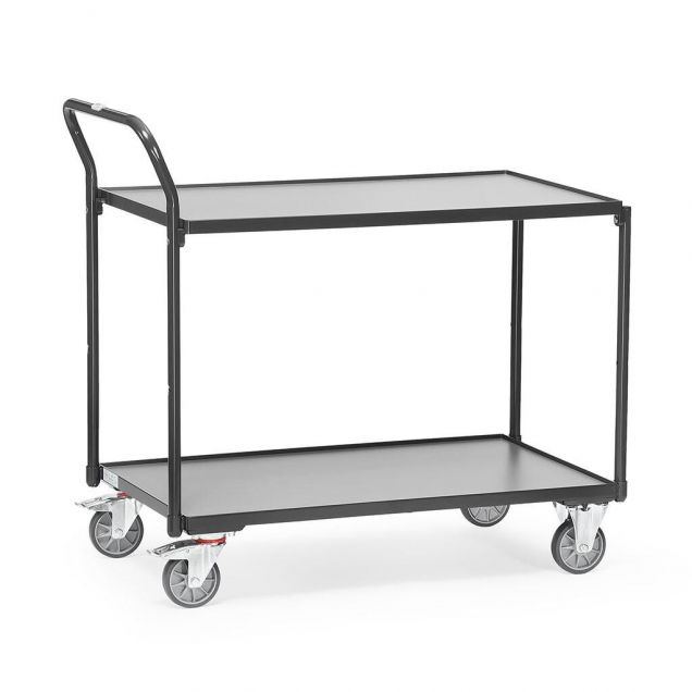 Leichter Tischwagen 300 kg mit 2 Holzetagen und aufstehendem Schiebegriff 850x500 Anthrazit