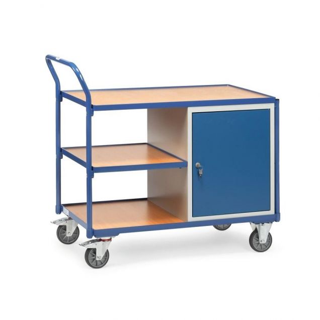 Leichter Werkstattwagen 300 kg mit 1 Schrank und 3 Ladeflächen 1000x600 mm