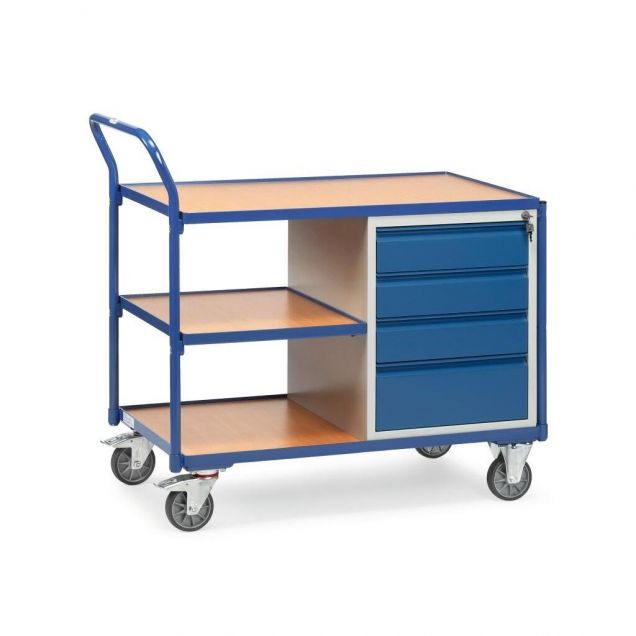 Leichter Werkstattwagen 300 kg mit 4 Schubladen und 3 Ladeflächen 1000x600 mm