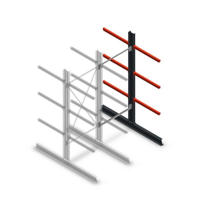 Medium Kragarmregal beidseitig 2500x1000x800 mm (hxbxt) 3 Ebenen Anbauregal