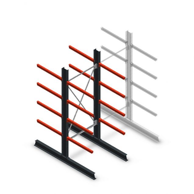 Medium Kragarmregal doppelseitig 2500x1000x800 mm (hxbxt) 4 Ebenen Anfangsregal