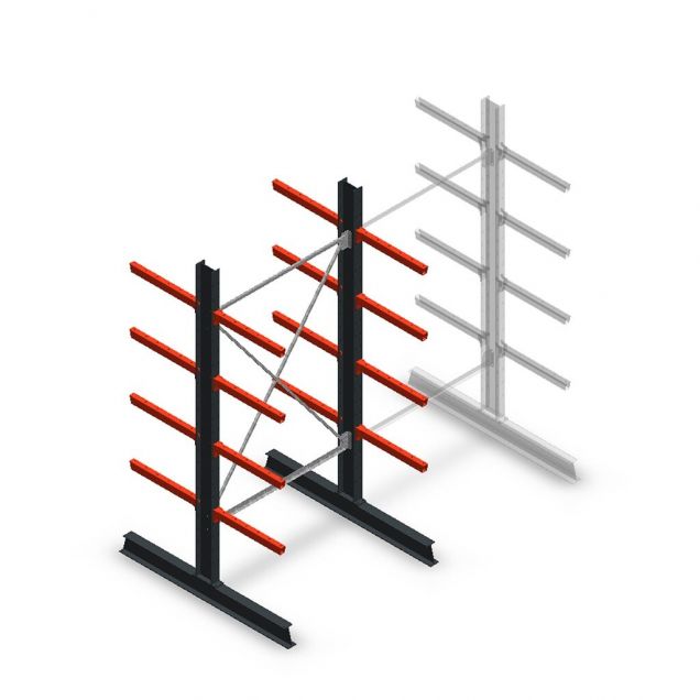 Medium Kragarmregal beidseitig 2500x1250x600 mm (hxbxt) 4 Ebenen Anfangsregal