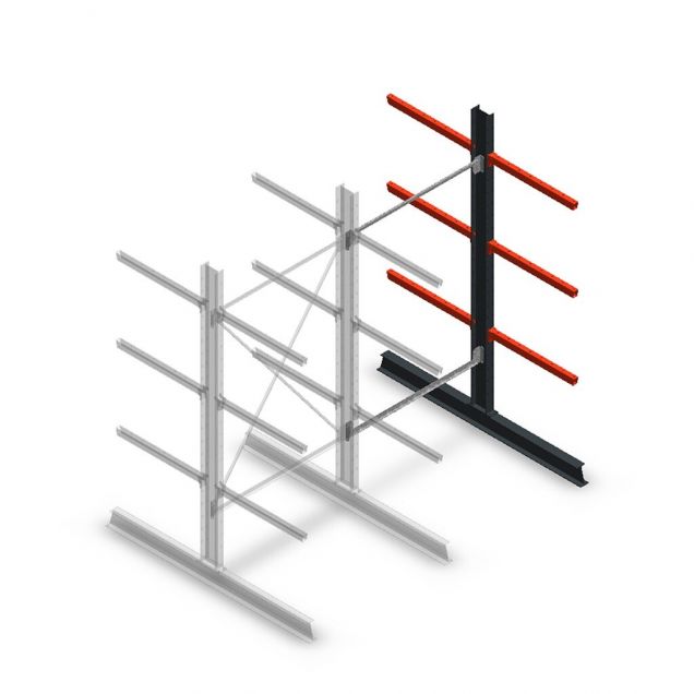 Medium Kragarmregal doppelseitig 2500x1250x800 mm (hxbxt) 3 Ebenen Anbauregal