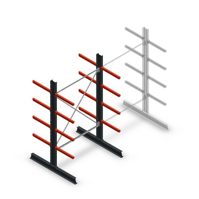 Medium Kragarmregal doppelseitig 2500x1500x600 mm (hxbxt) 4 Ebenen Anfangsregal