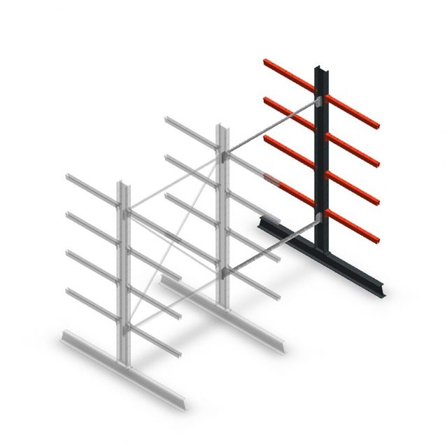 Medium Kragarmregal doppelseitig 2500x1500x800 mm (hxbxt) 4 Ebenen Anbauregal